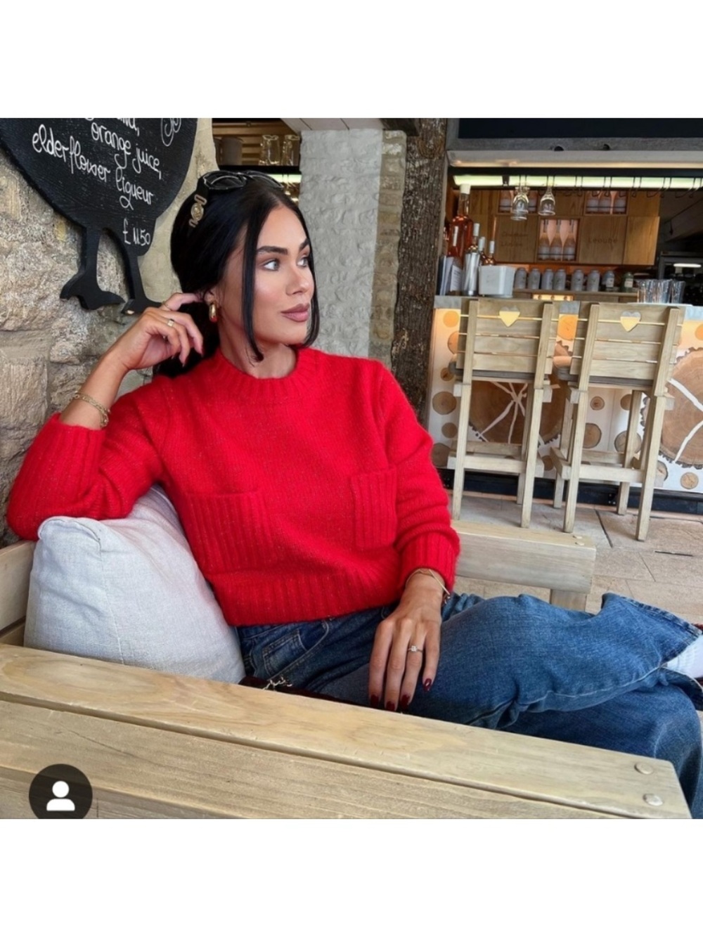 Zara Soft Red Cropped Crewneck Pocket Sweater Blogger’s Fave S
